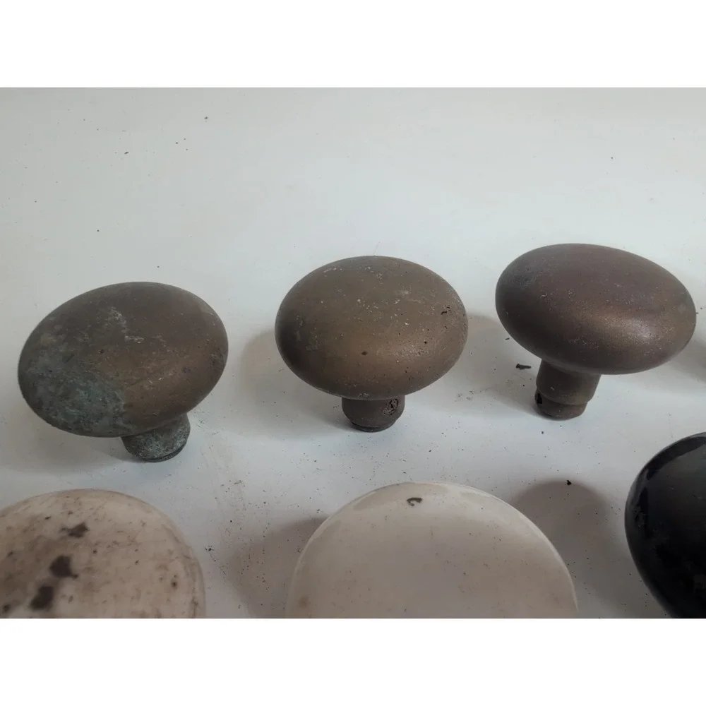 Mixed Lot of 15 Antique Door Knobs Brass Ceramic Black White Clear Acrylic